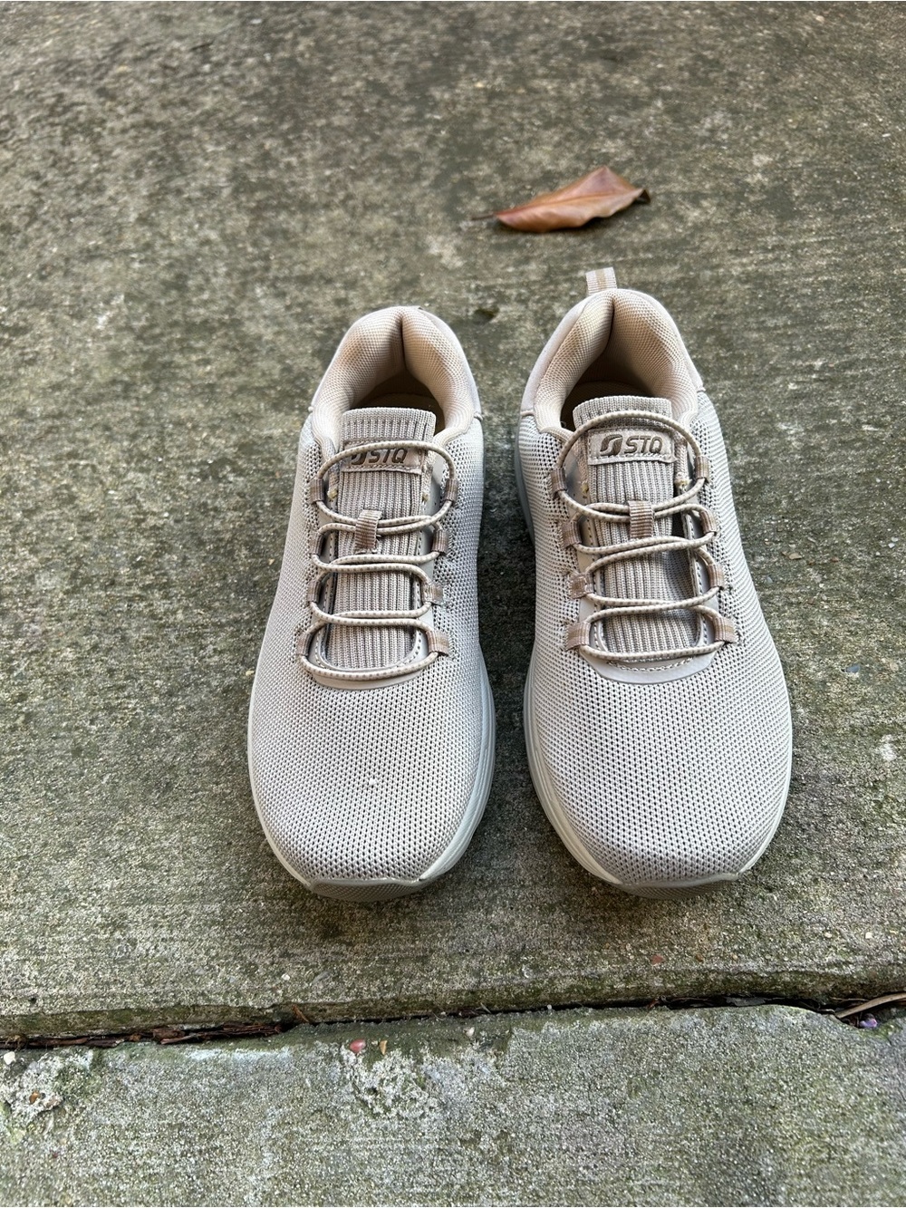 Beige Mesh Slip-On Sneakers with Elastic Bungee Laces